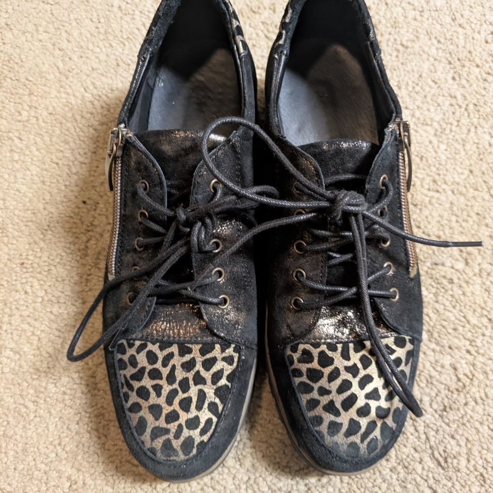 Black and Gold Leopard Print Women's Shoes Creeper Sneakers